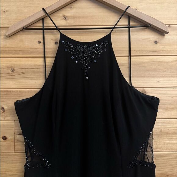Vintage DJ Nights Size Medium Black High Neck Butterfly Moth Beaded Prom Gown - Picture 2 of 12